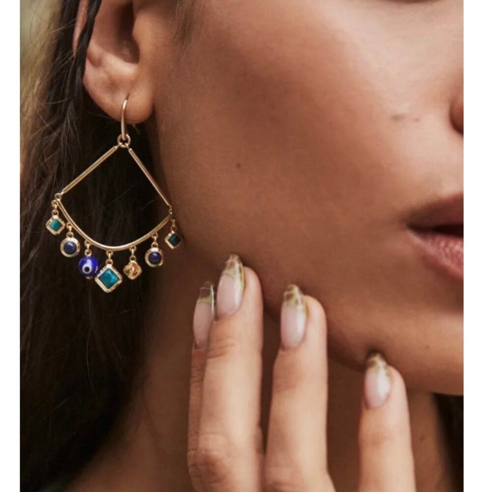 Kendra Scott Gemma Drop Orchid Stone Evil Eye Gold Charm Earrings